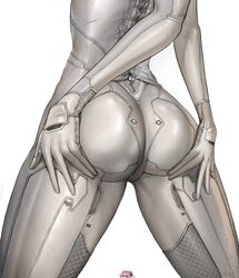1girl absurdres ass ass focus bodysuit commentary doro (nikke) english commentary evie (stellar blade) from behind godd…
