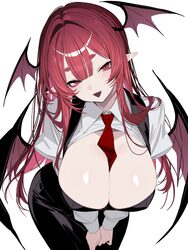 1girl absurdres alternate breast size (larger) between breasts black skirt black vest breasts clothes between breasts c…