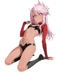 1girl black bra black panties black thighhighs bra breasts chloe von einzbern command spell commentary request fate/kal…