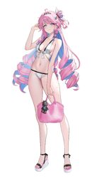 1girl absurdres ahoge armpit crease bag bare shoulders bikini blue hair breasts closed mouth colored inner hair comment…