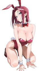 1girl all fours animal ear hairband animal ears bare arms bare legs bare shoulders blue eyes bow bowtie breasts chinese…