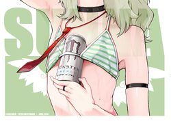 1girl absurdres arm up armband armpit crease armpits bikini black choker breasts can between breasts character name cho…