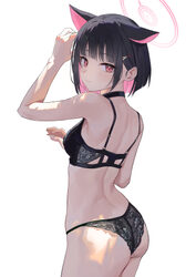 1girl absurdres animal ears arm up ass black bra black choker black hair black panties blue archive bob cut bra breasts…