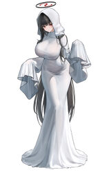1girl absurdres alternate costume black hair blue archive blush breasts bright pupils commentary request full body ghos…