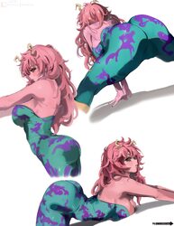 1girl absurdres ashido mina ass black sclera boku no hero academia breasts cleavage colored sclera colored skin curvy e…