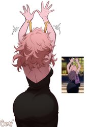 +++ 1girl anime screenshot inset arms up ashido mina ass ass focus backless dress backless outfit black dress boku no h…