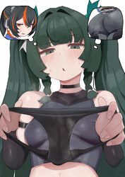 2girls absurdres ass black choker black hair black panties black shirt choker detached sleeves fingernails green eyes g…