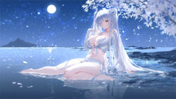 1girl absurdres arm support breasts bright pupils cinderella (crystal wave) (nikke) cinderella (nikke) cleavage comment…