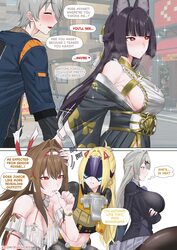 1boy 4girls animal ear fluff animal ears black hair blonde hair blush breasts comic english commentary english text eye…