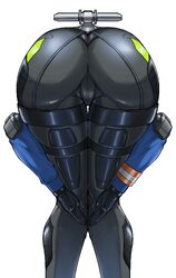 1girl absurdres amen pose (meme) ass ass focus black gloves black pants blue jacket commentary request drimm frontbend …