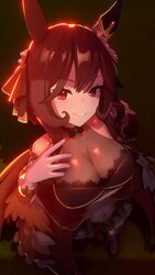 1girl 3d absurdres animal ears animated anna anon blender (medium) bow bowtie breasts brown hair cleavage commentary co…