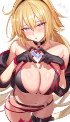 0nineo9 1girl absurdres bare shoulders bikini black bikini blonde hair blue eyes blush breasts cleavage commentary comm…