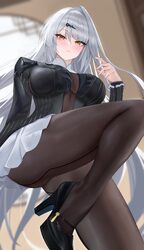 1girl absurdres black dress bodystocking breasts changgong8745 chinese commentary commentary request dress from below h…