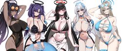 5girls absurdres alternate costume asuna (blue archive) bikini black hair blonde hair blue archive blue eyes blue halo …