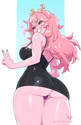 1girl aged up animal print aqua nails ashido mina ass black dress black sclera boku no hero academia breasts colored sc…