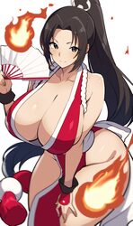 1girl bare legs blurry blush breasts brown eyes brown hair cleavage closed mouth collarbone commentary cowboy shot curt…