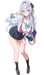1girl absurdres amesuku gyaru animal print aqua eyes bag bent over bikini black shoes black skirt black socks blue bag …