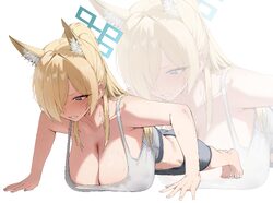 1girl absurdres ammak animal ear fluff animal ears bare arms barefoot blonde hair blue archive blue eyes blue halo brea…