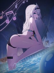 1girl absurdres all fours alternate costume ass barefoot breasts commentary feet firefly (honkai  star rail) grey hair …