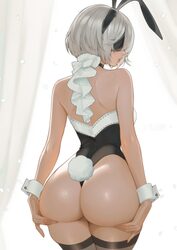 1girl 2b (nier automata) absurdres animal ear hairband animal ears artist name ass ass focus ass support black choker b…