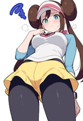 1girl absurdres black pantyhose blue eyes blush breasts bright pupils brown hair closed mouth commentary request double…