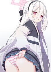 1girl adjusting clothes adjusting panties aqua necktie artexyan ass black hairband blazer blue archive bow commentary r…
