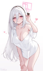 1girl absurdres alternate breast size (larger) artist name blue archive blush breasts cleavage closed mouth collarbone …