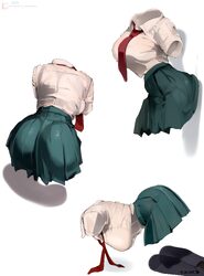 1girl absurdres arched back artist name ass black thighhighs boku no hero academia breasts collared shirt commentary gr…