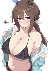 1girl admire vega (umamusume) alternate breast size (larger) alternate costume animal ears bare shoulders bikini black …