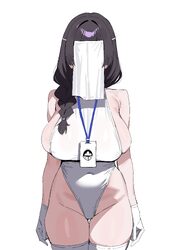 1girl absurdres arms at sides bare shoulders black hair blue archive braid braided ponytail breasts commentary request …