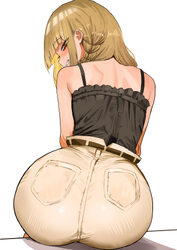 1girl absurdres aged up alternate hairstyle ass black shirt blonde hair blush boku no hero academia braid commentary en…