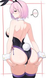 1girl absurdres animal ears ass ass focus ass support backless leotard bare arms bare shoulders black leotard blush bre…