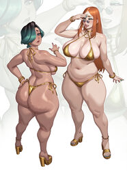 2girls absurdres anne (riz) ass ass focus bare shoulders bikini breasts cellulite commentary english commentary eyeshad…