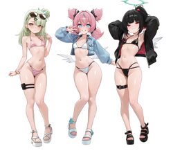 3girls absurdres angels of delusion aqua streaks aria (human) (zenless zone zero) aria (zenless zone zero) armpits arms…