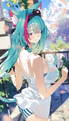 1girl absurdres animal ear fluff animal ears backless outfit bad id bad pixiv id bare shoulders black hairband blue pan…