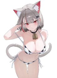 1girl absurdres animal ears animal print armpits bare arms bare shoulders bell bikini black choker blush breasts cat ea…