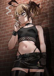 1girl absurdres belt black belt black collar black gloves black skirt black tank top black thighhighs blonde hair breas…