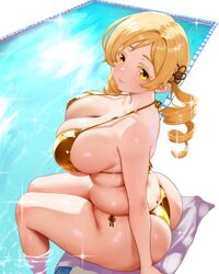 1girl absurdres alternate breast size (larger) ass bare arms bare shoulders bikini blonde hair breasts calavera (vtuber…