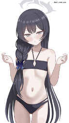 1girl absurdres art crab ass visible through thighs bikini black bikini black hair blue archive blush braid closed mout…
