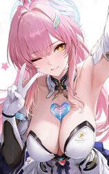 1girl  q aemeath (wuthering waves) ahoge armpits bare shoulders breasts cleavage closed mouth elbow gloves gloves hair …