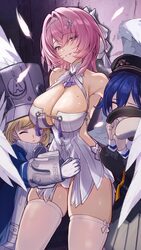 3girls belle (brilliance of stars) (zenless zone zero) belle (zenless zone zero) black hat black sweater blonde hair bl…
