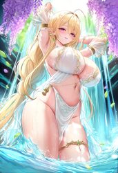 1girl ahoge armpits azur lane bare hips bare shoulders blonde hair breasts curvy elf gouden leeuw (azur lane) groin hal…