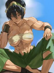 1girl abs absurdres alternate breast size (larger) armlet armpits avatar aang  the last airbender avatar legends bandag…
