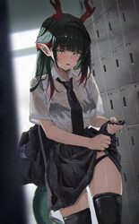 1girl absurdres alternate costume arknights arknights  endfield bag black bra black necktie black panties black skirt b…