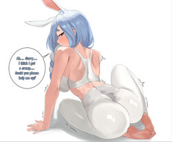 1girl animal ears ass back barefoot blue hair blush breasts commentary english text from behind highres hololive large …