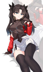 1girl absurdres asymmetrical legwear black gloves black hair black ribbon black shirt black thighhighs blue eyes breast…