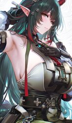 1girl arknights arknights  endfield arm up armpits bare shoulders black gloves breasts closed mouth dragon girl dragon …