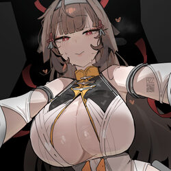 1girl   alternate breast size (larger) armlet azz0422 blush breasts brown hair chinese clothes commentary dress english…