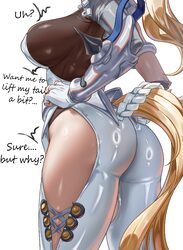 1girl absurdres ass ass focus blonde hair breasts clothing cutout commentary cowboy shot english commentary english tex…