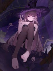 1girl absurdres bare shoulders black choker black hat black thighhighs breasts brown hair cat choker closed mouth colla…